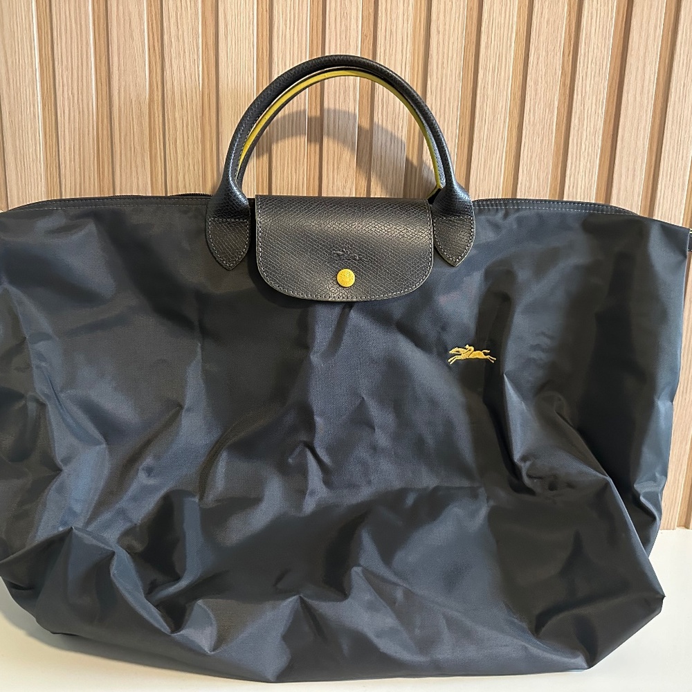 Longchamp Tote Bag Nylon Horse Embroidery Dark Grey Large L